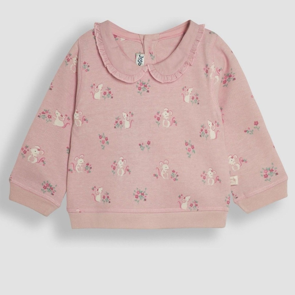 JoJo Maman Bebe Pink Pretty Mouse Collared Sweatshirt NWT - Picture 11 of 11